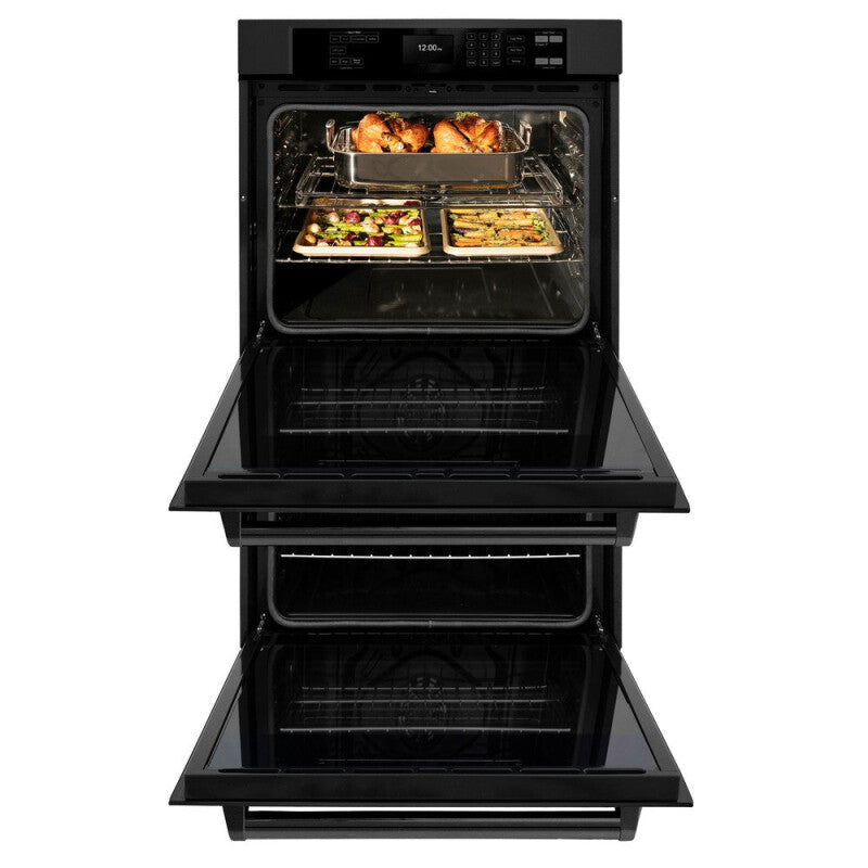 Kitchen Package with 30 in. Black Stainless Steel Rangetop, 30 in. Over The Range Microwave with Modern Handle and Double Wall Oven - (3KPRTBOTR30AWD) -