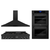 Kitchen Package with 48 in. Black Stainless Steel Rangetop, 48 in. Convertible Range Hood and Double Wall Oven - (3KPRTBRH48AWD) -