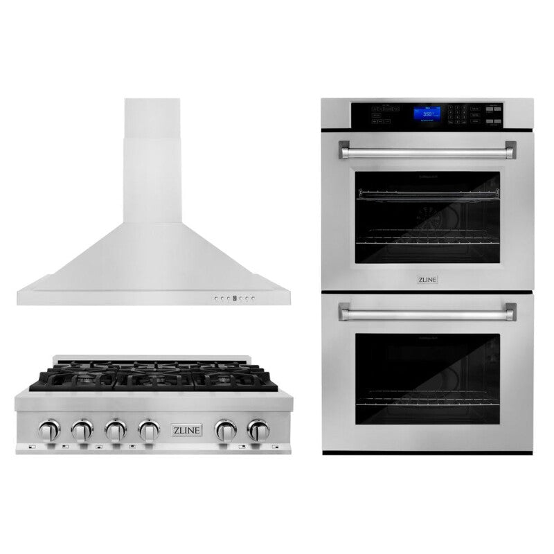 Kitchen Package with 36 in. Stainless Steel Rangetop, 36 in. Convertible Range Hood and Double Wall Oven - (3KPRTRH36AWD) -