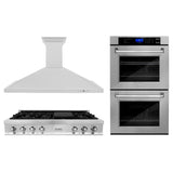 Kitchen Package with 48 in. Satin Stainless Steel Rangetop, 48 in. Convertible Range Hood and Double Wall Oven - (3KPRTSRH48AWD) -