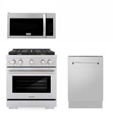 30 in. Kitchen Package with Stainless Steel Gas Range, Modern Over The Range Microwave and Tall Tub Dishwasher - (3KPSGROTR30DWV) -