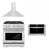 30 in. Kitchen Package with Stainless Steel Gas Range, Convertible Vent Range Hood and Microwave Drawer - (3KPSGRRH30MW) -