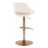 Fabrico - Adjustable Barstool With Swivel (Set of 2) - Gold Metal And Cream Faux Leather With Rounded T Footrest