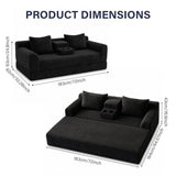 Soft Striped Convertible Sofa Bed, Dual Use Lounge Couch With Cup Holders And Pillows