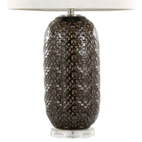 Onyx - 30" Table Lamp - Dark Gray Crackle Ceramic, Brushed Nickel And Clear Crystal With Gray Linen Shade
