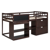 Low Loft Bed With Rolling Desk, Shelf And Drawers
