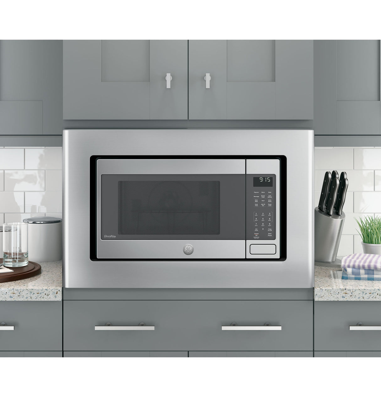 GE JX9152SJSS 27 inch built-in microwave trim kit detail view