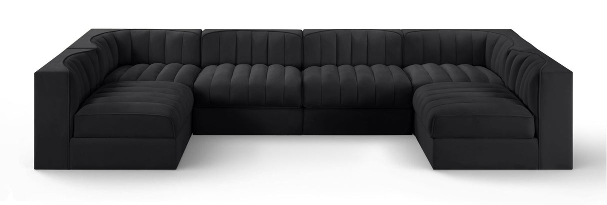 Rummi - Armless Velvet Performance Fabric Upholstered 6 Piece Modular Sectional