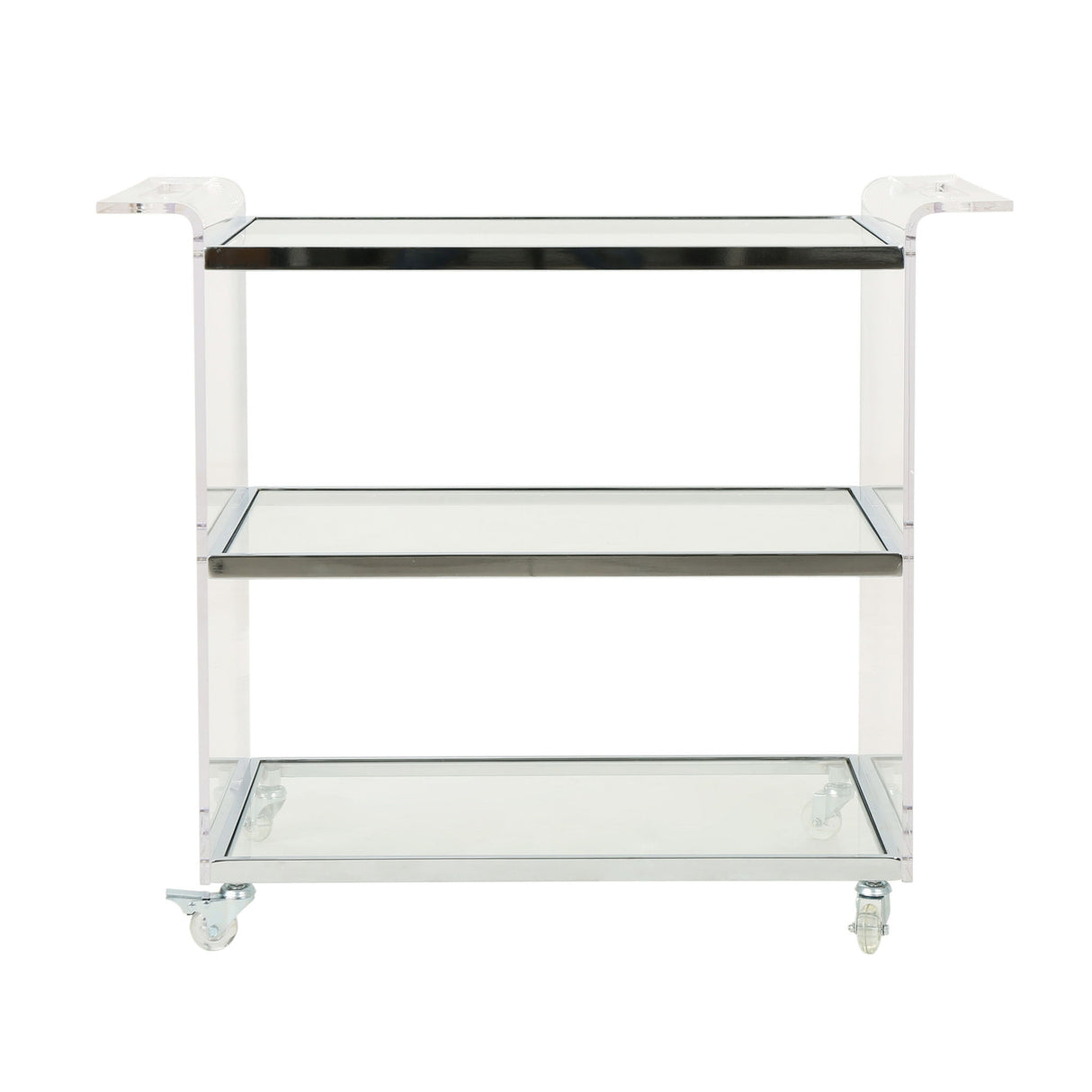 Elegant Acrylic Bar Cart With Tempered Glass Shelves And Rattan Metal Frame - Clear