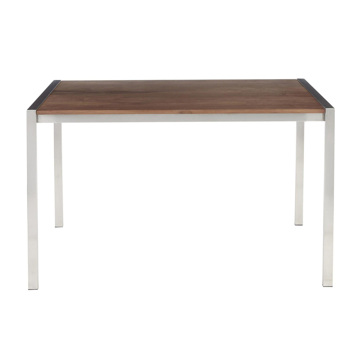 Fuji - Modern Dining Table - Stainless Steel With Walnut Wood Top