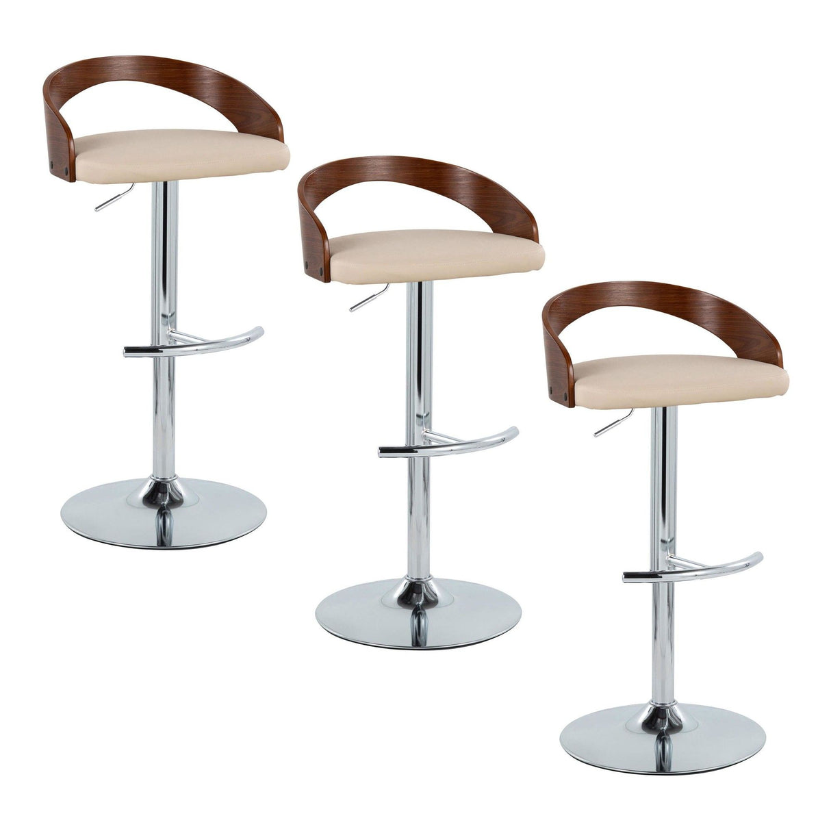 Grotto - Adjustable Barstool - Chrome Metal, Walnut Wood