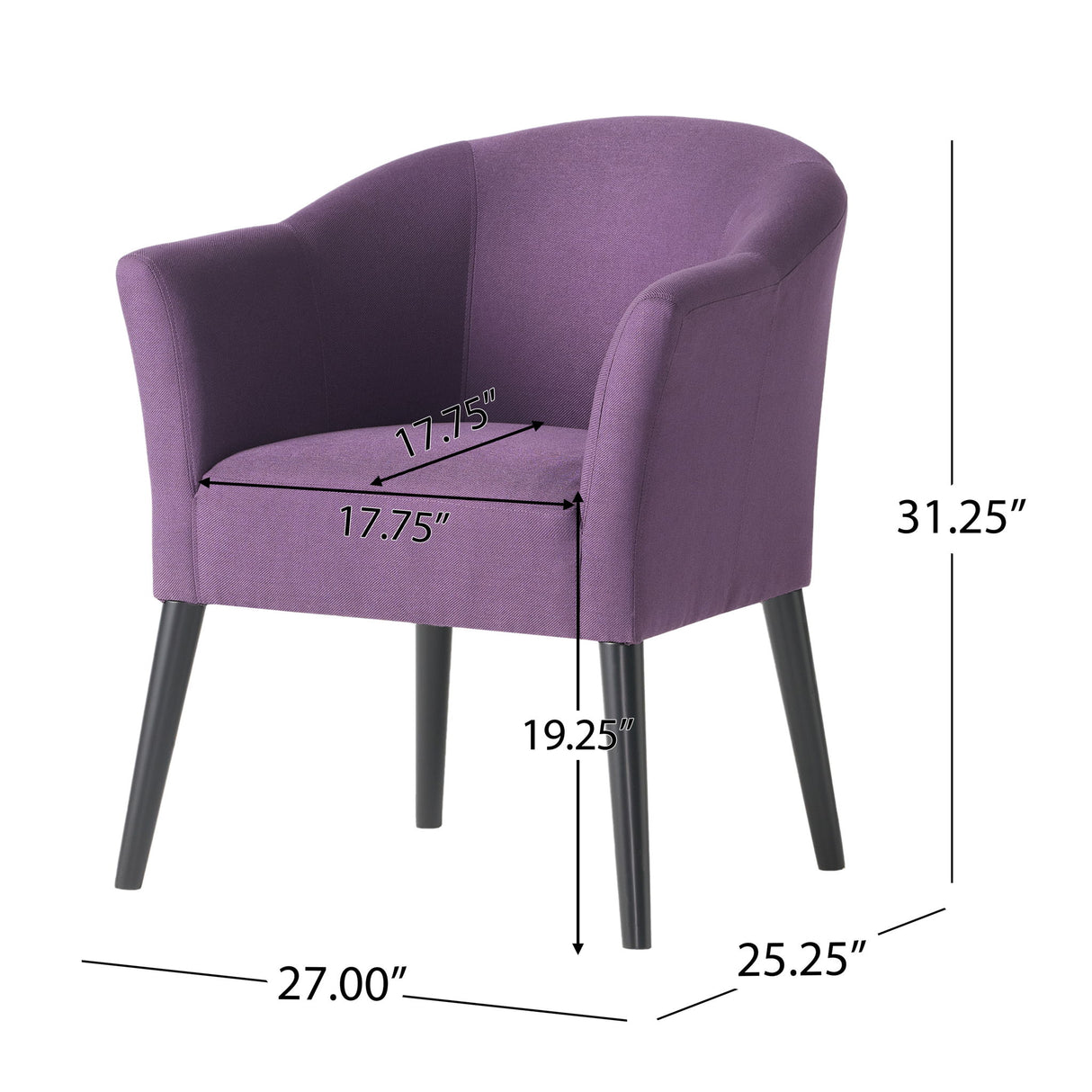 Fabric Arm Chair With Wooden Legs And Cushioned Seat - Plum