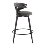 Gardenia - 25" Fixed-Height Counter Stool With Swivel And Rounded Black Metal Footrest (Set of 2) - Black Metal, Black Wood And Gray Faux Leather