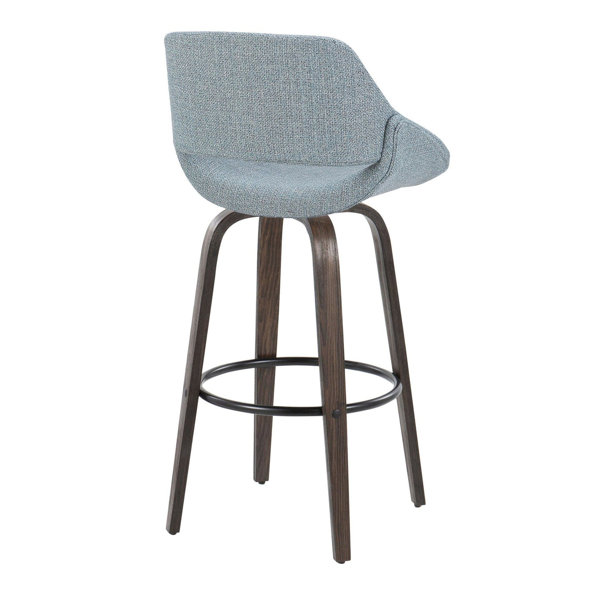 Fabrizzi - 30" Fixed-Height Barstool With Swivel And Round Black Metal Footrest (Set of 2) - Walnut Glazed Wood