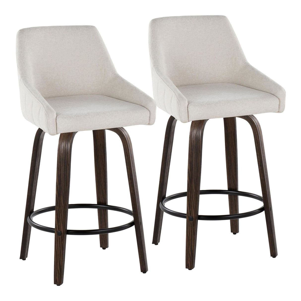 Hannah - 26" Fixed-Height Counter Stool With Swivel And Round Black Metal Footrest (Set of 2) - Walnut Glazed Wood