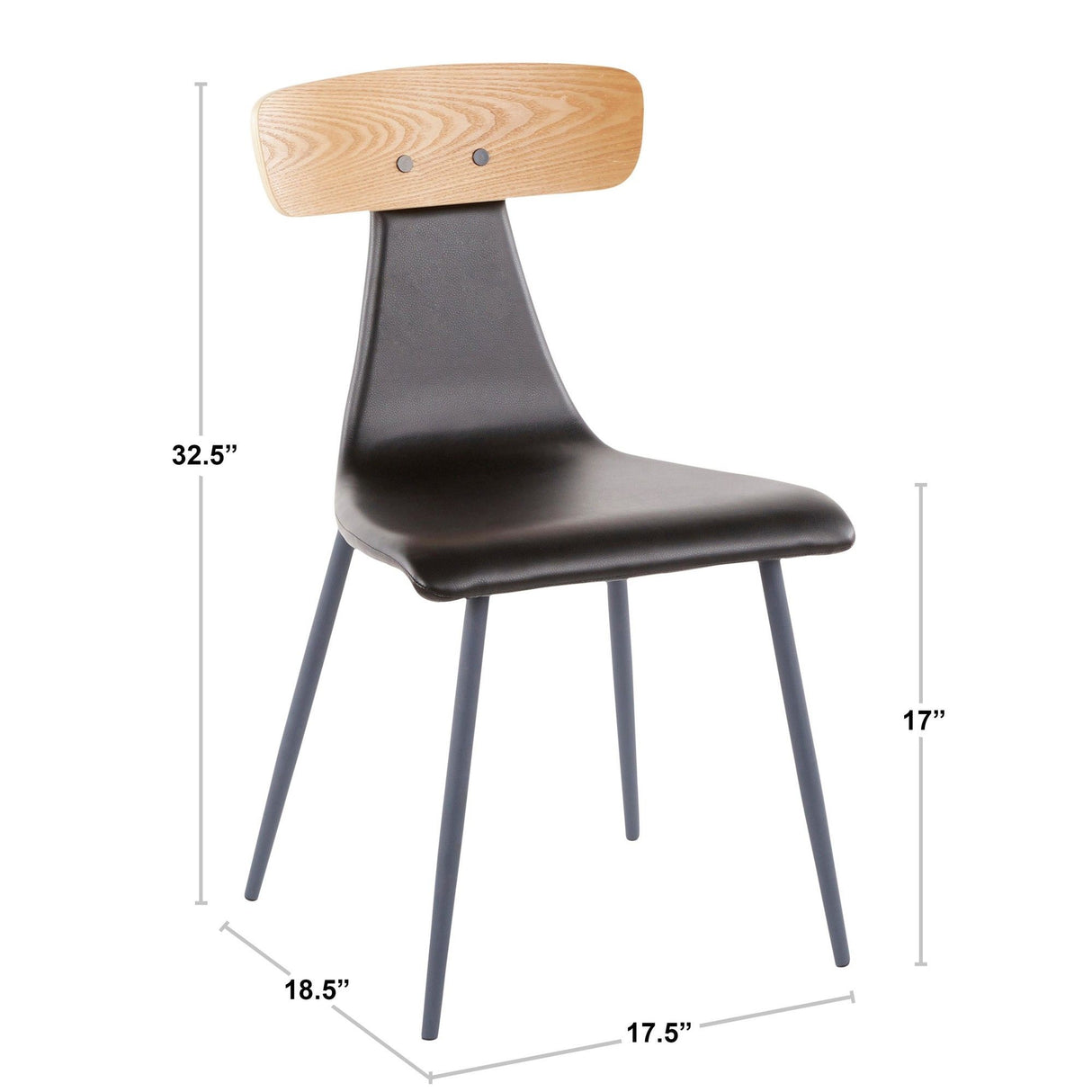 Elio - Chair (Set of 2) - Black Metal, Clay Gray Faux Leather, Natural Wood