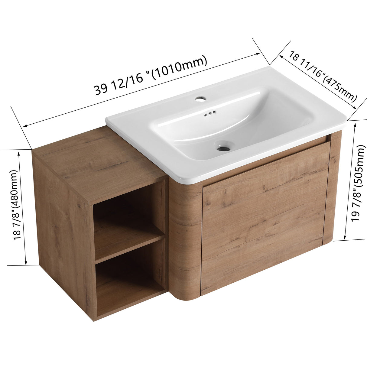 Wall Mounted Bathroom Vanity & Sink, Storage Shelves & Soft Close Door