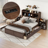 Storage Platform Bed With Pull Out Shelves, Trundle, And 2 Drawers