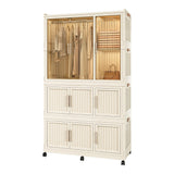 Portable Wardrobe Closet Storage Organizer With 9 Magnetic Doors - Cream White