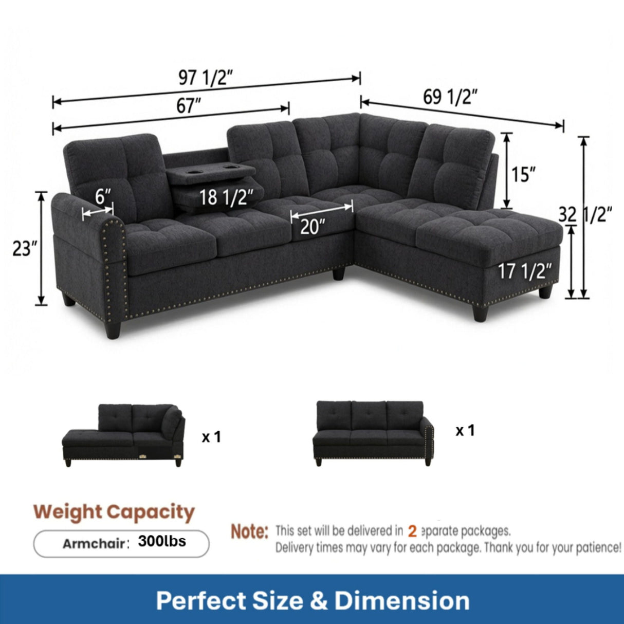 L - Shaped Sectional Sofa With Movable Left Chaise
