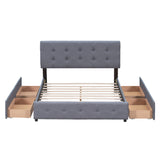 Upholstered Platform Bed With Classic Headboard And Drawers, No Box Spring Needed