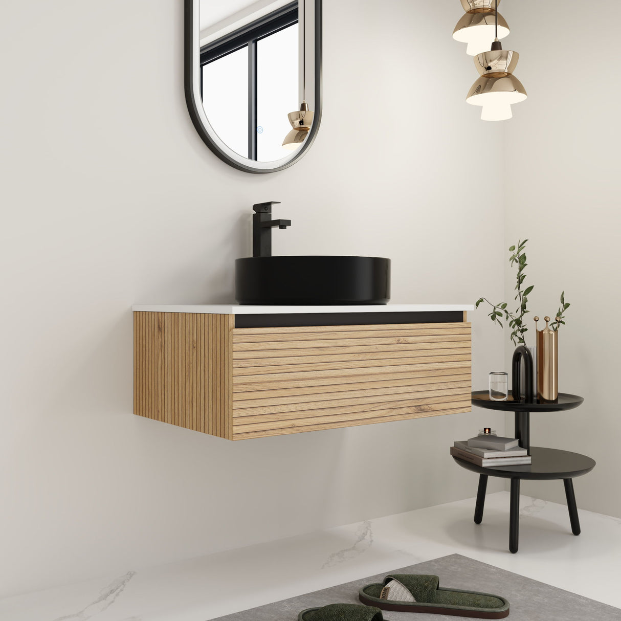 Wall Mounted Bathroom Vanity With Art Sink & 1 Soft Close Drawer