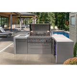 Mont Alpi Deluxe Series 8 Ft L-Shaped Natural Gas Outdoor Kitchen Island w/ Side Burner & Fridge- MAi805-D90FC