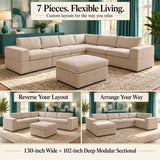 Oversized Modular Sectional Sofa, Reversible With Ottoman