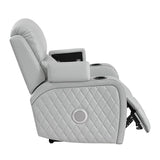 Elonzo - Power Motion Recliner With LED, Power Headrest & Speaker - Light Gray