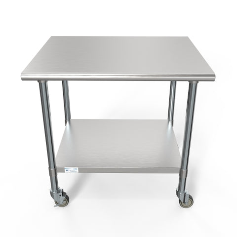 30" x 36" 18-Gauge 304 Stainless Steel Commercial Work Table with Casters, CT3036-18C.