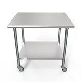 30" x 36" 18-Gauge 304 Stainless Steel Commercial Work Table with Casters, CT3036-18C.