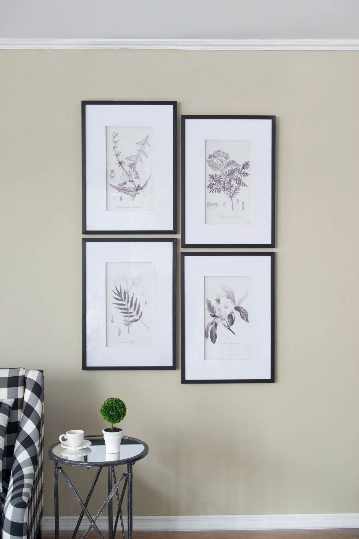Botanical Wall Art Prints, Home Decor For Living Room Dining Room, Bedroom, Hallway (Set of 4) - White / Black