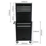 6 Drawer Lockable Tool Cabinet On Wheels, Steel Rolling Tool Chest With Detachable Toolbox