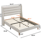Modern Upholstered Platform Bed With Wave Shaped Headboard
