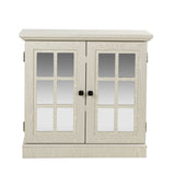Sideboard Cabinet With Mirrored Doors, Adjustable Shelf, Metal Handles