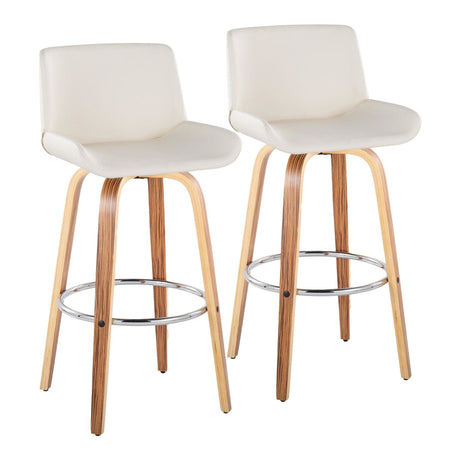Santi - 30" Fixed-Height Barstool With Swivel And Round Chrome Metal Footrest (Set of 2) - Zebra Wood
