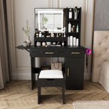 Vanity Desk With LED Mirror Lights And Charging Outlet