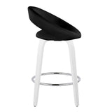 Posh - Contemporary Fixed-Height Swivel Counter Stool (Set of 2) - White Wood & Black Faux Leather & Round Chrome Footrest