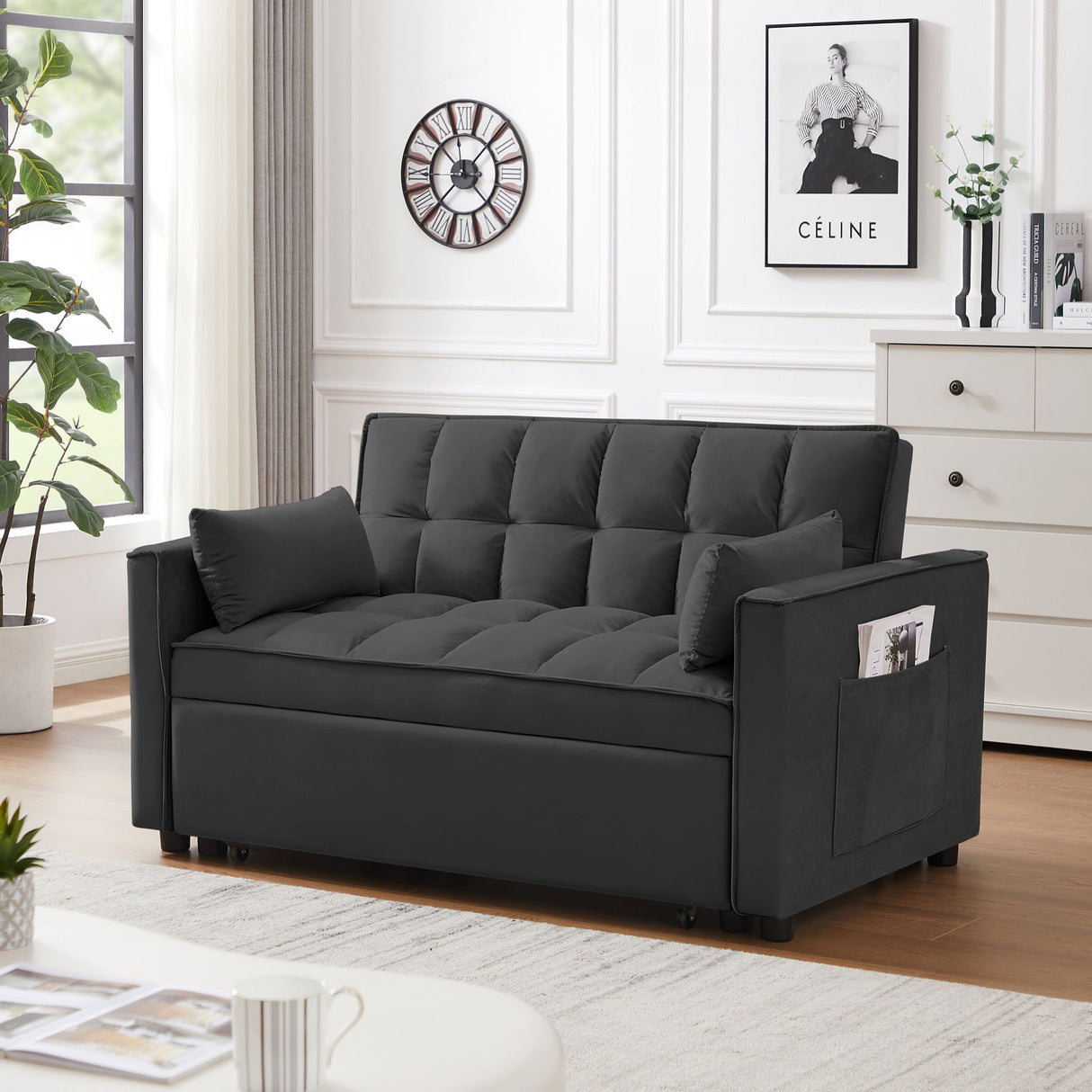 Modern Convertible Velvet Futon Loveseat With Sleeper Bed Function