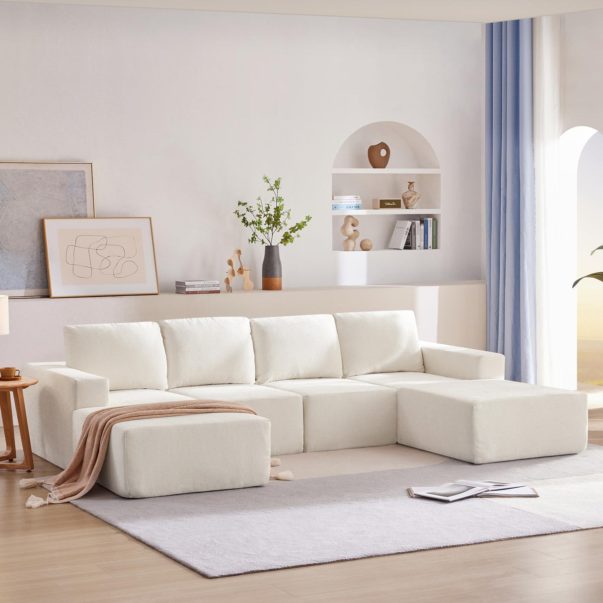Modular U Shaped Sectional With Ottomans, Luxury Cloud Floor Couch With Deep Seat Fully Compressed Upholstered Sofa