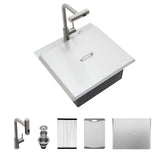 21" Drop In Kitchen Sink With Pull Out Faucet And Sink Cover, 16 Gauge - Brushed Nickel