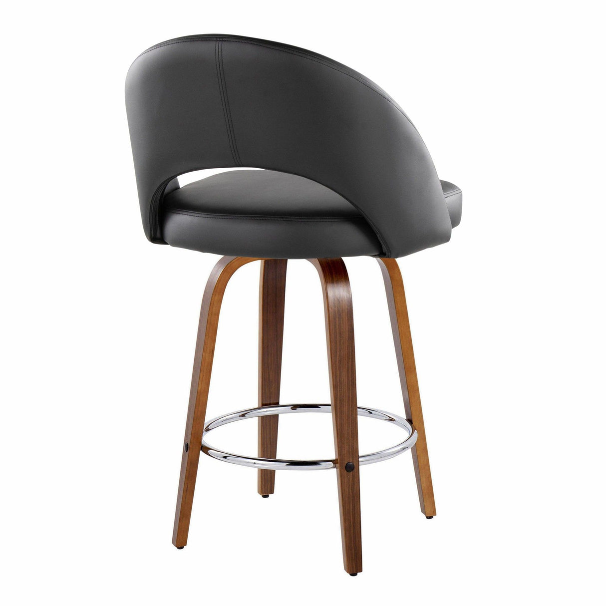 Renee - Upholstered Fixed-Height Barstool (Set of 2) - Walnut Wood, Chrome Metal