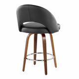 Renee - Upholstered Fixed-Height Barstool (Set of 2) - Walnut Wood, Chrome Metal