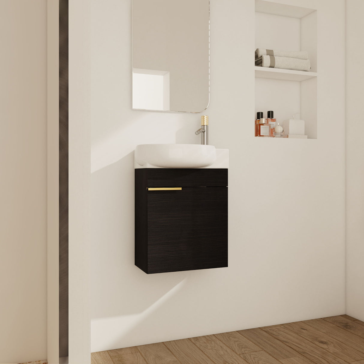 Soft Close Doors Bathroom Vanity With Sink, Compact Wall Mounted Design Basin