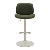 Brock - Adjustable Swivel Curved Back Wood Bar Stool With Faux Leather Seat