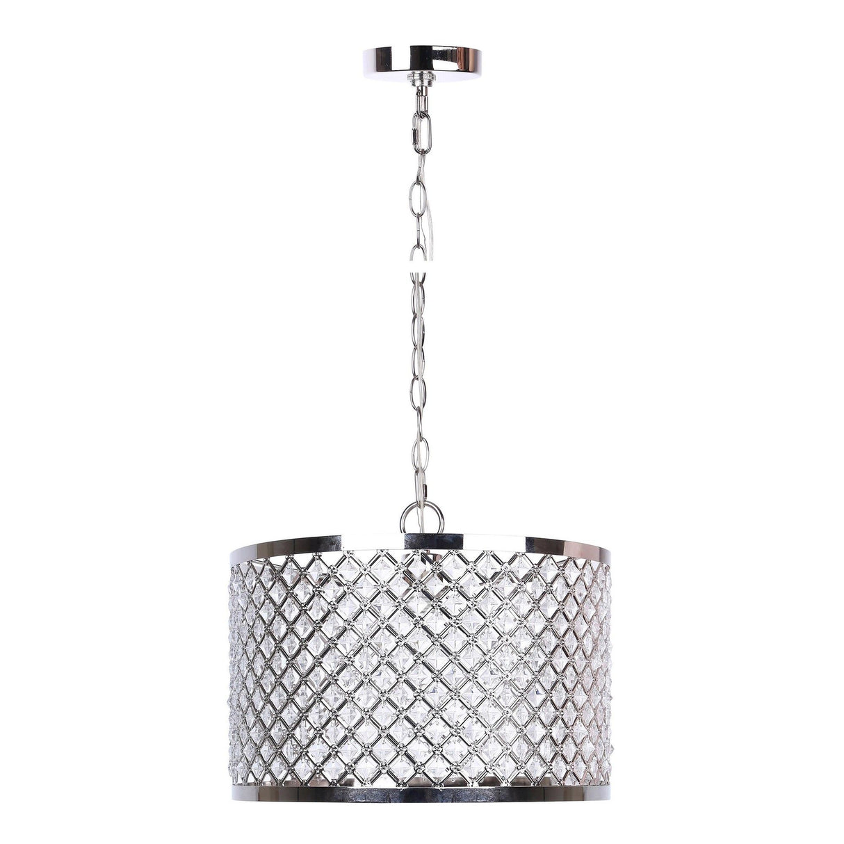 Dangle - Drum Metal Pendant Lamp - Polished Nickel, Clear Crystal