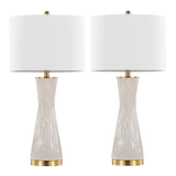 Gemma - Brush Ceramic Table Lamp (Set of 2) - Gold Metal, White Ceramic, White Linen