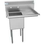 33 in. One Compartment Stainless Steel Commercial Sink with Drainboard, Bowl Size 15"x 15"x 12" SA151512-15R3.