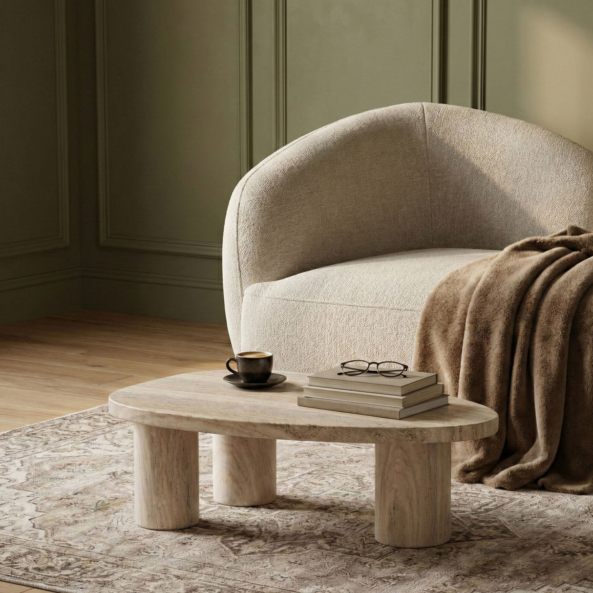 Teramo - Traverine Concrete Indoor/Outdoor Coffee Table