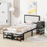 Platform Bed With 2 Tier Storage Shelves, Storage Cabinet